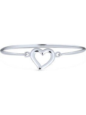 Romantic Open Heart Bangle Bracelet - Polished .925 Sterling Silver, 7-Inch